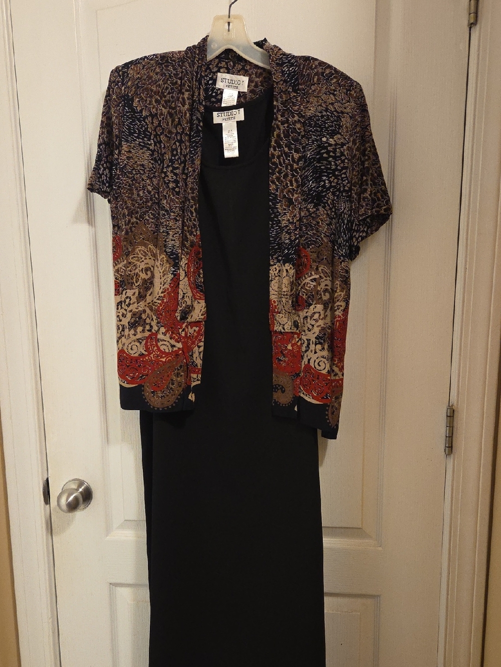 Studio I Black Dress with Multicolor Printed Cardigan
